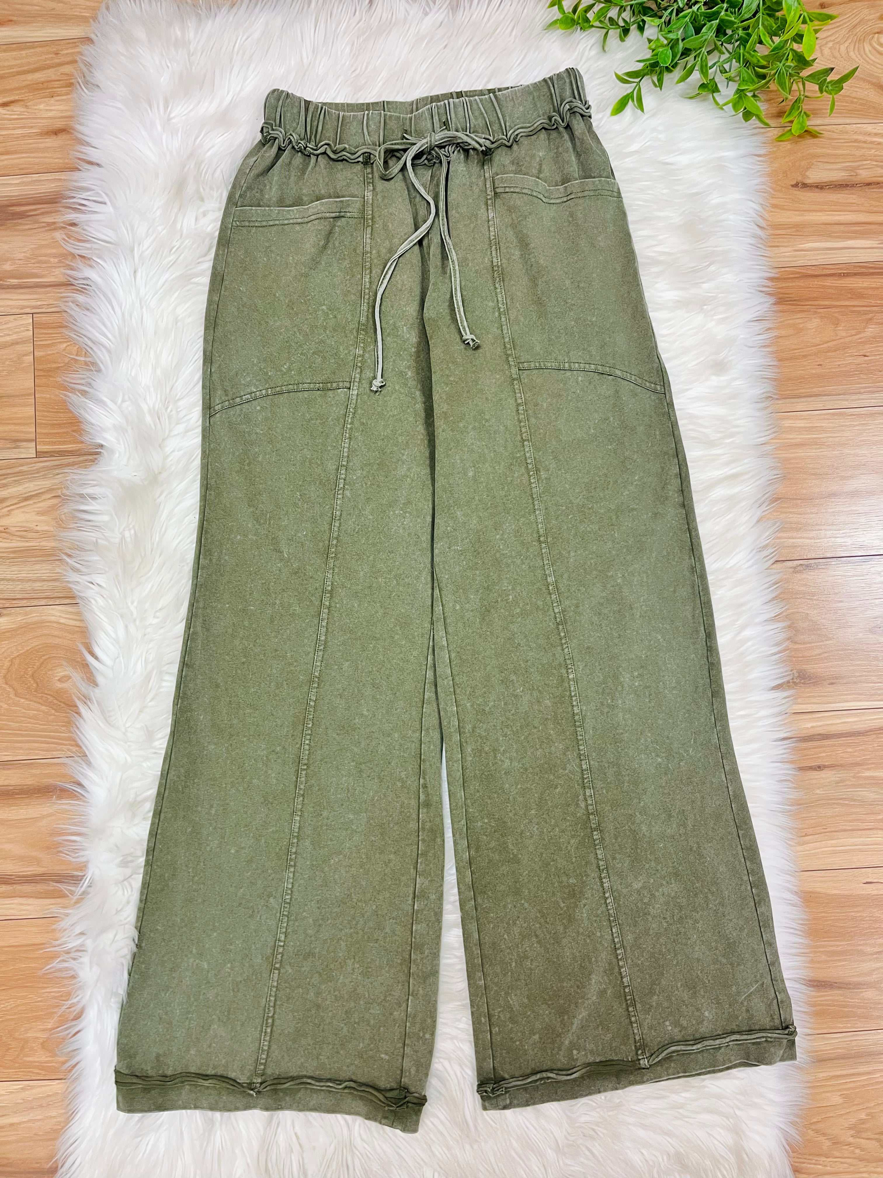 Women’s Evermmee Green Acid Wash Pants- Loose Fit