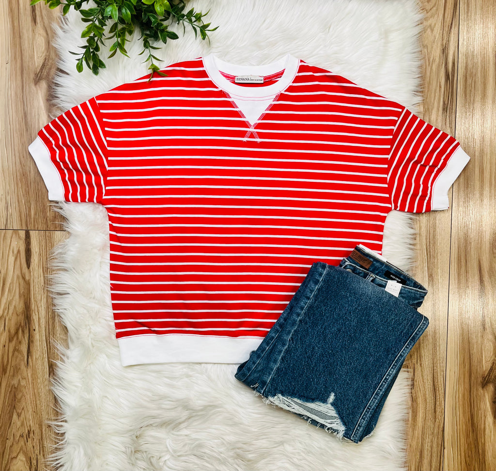 Women’s Zenana Ruby Red Striped Top
