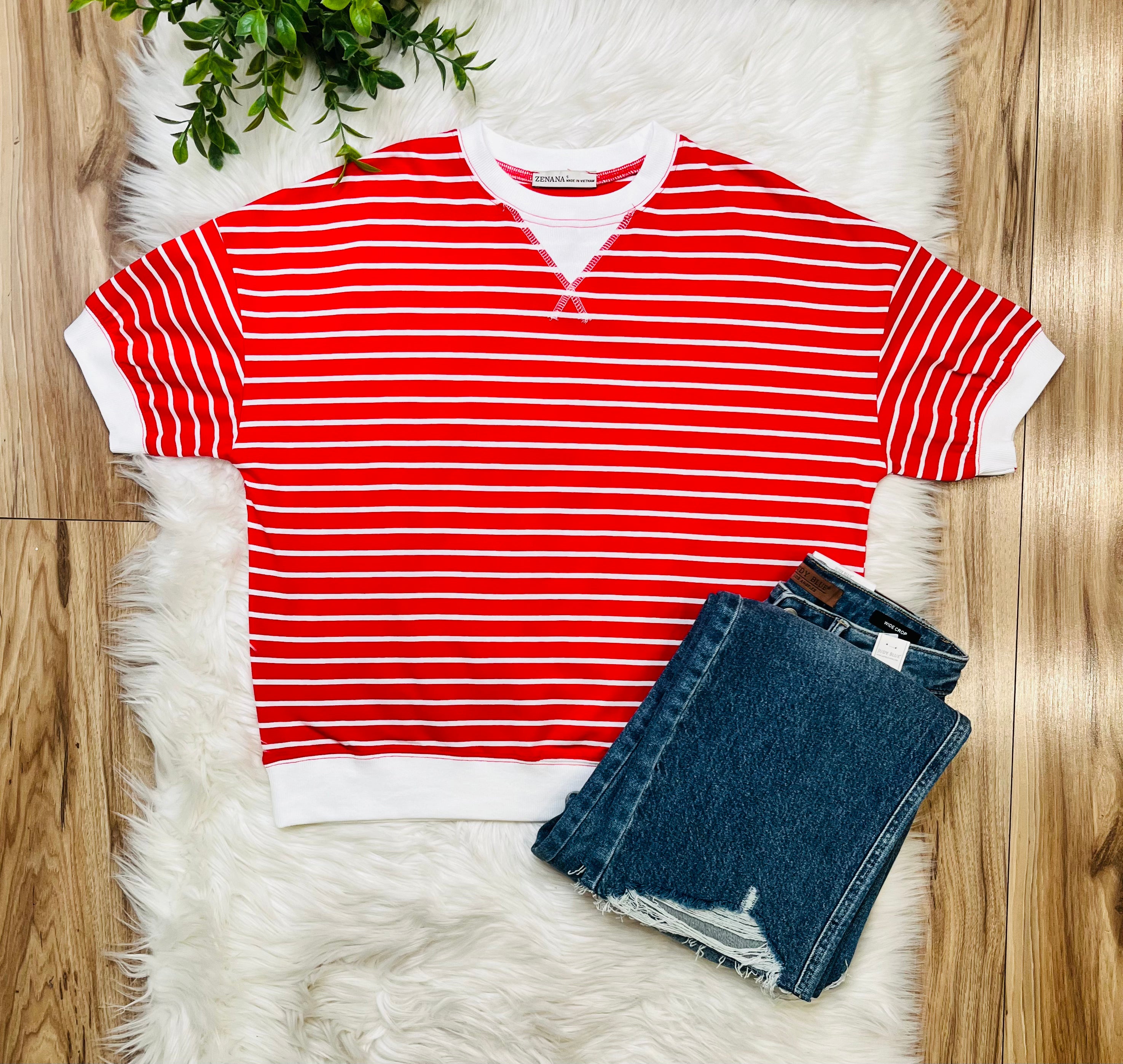 Women’s Zenana Ruby Red Striped Top