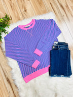 Women’s Zenana Royal Blue and Pink Stripe Long Sleeve Top