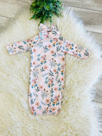 Girl’s Pink Mixed Floral Baby Gown wit Matching Headband