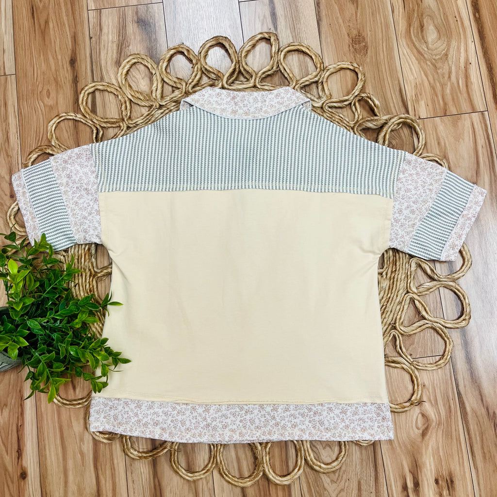 Women’s Very J Beige Half Button Down Collared Top