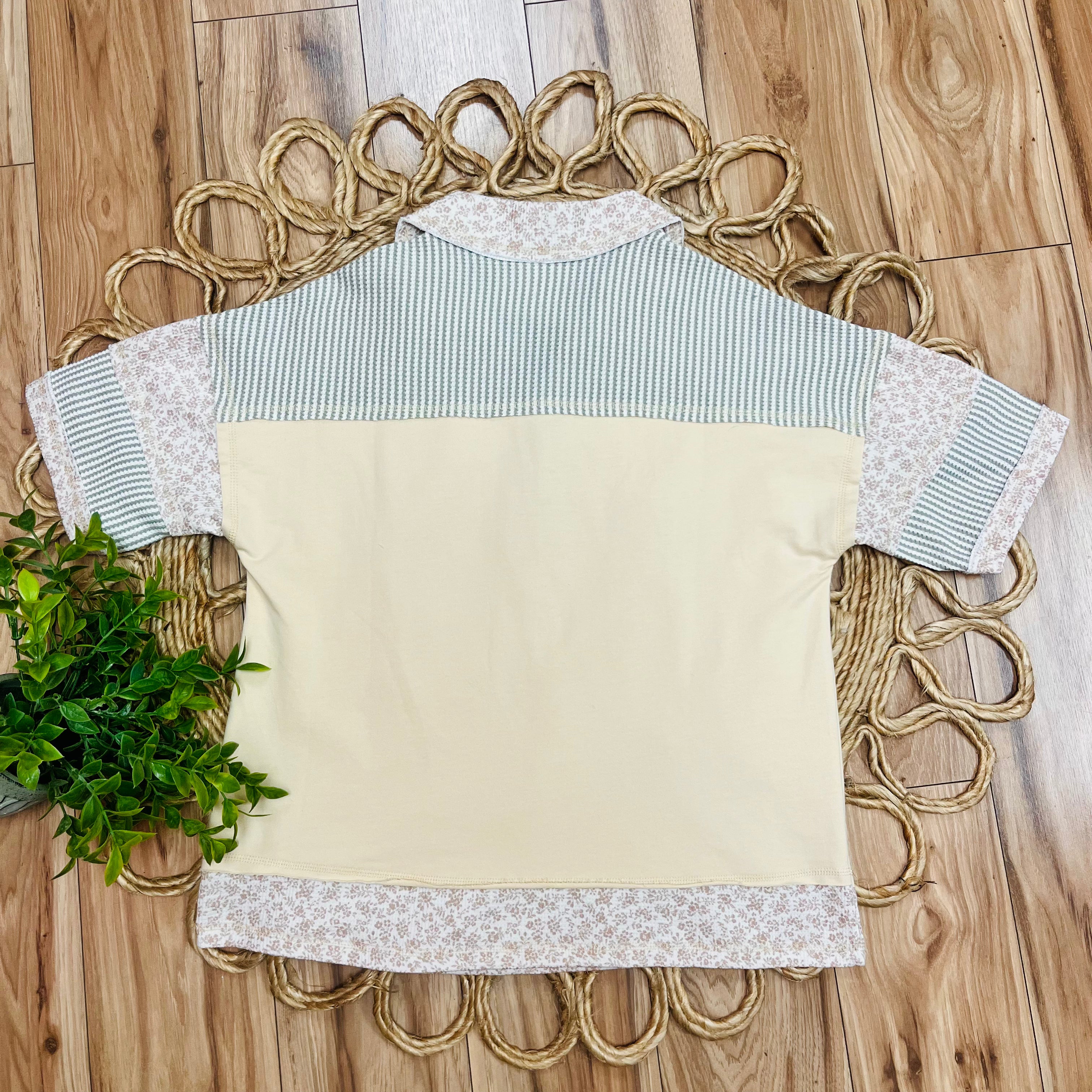 Women’s Very J Beige Half Button Down Collared Top
