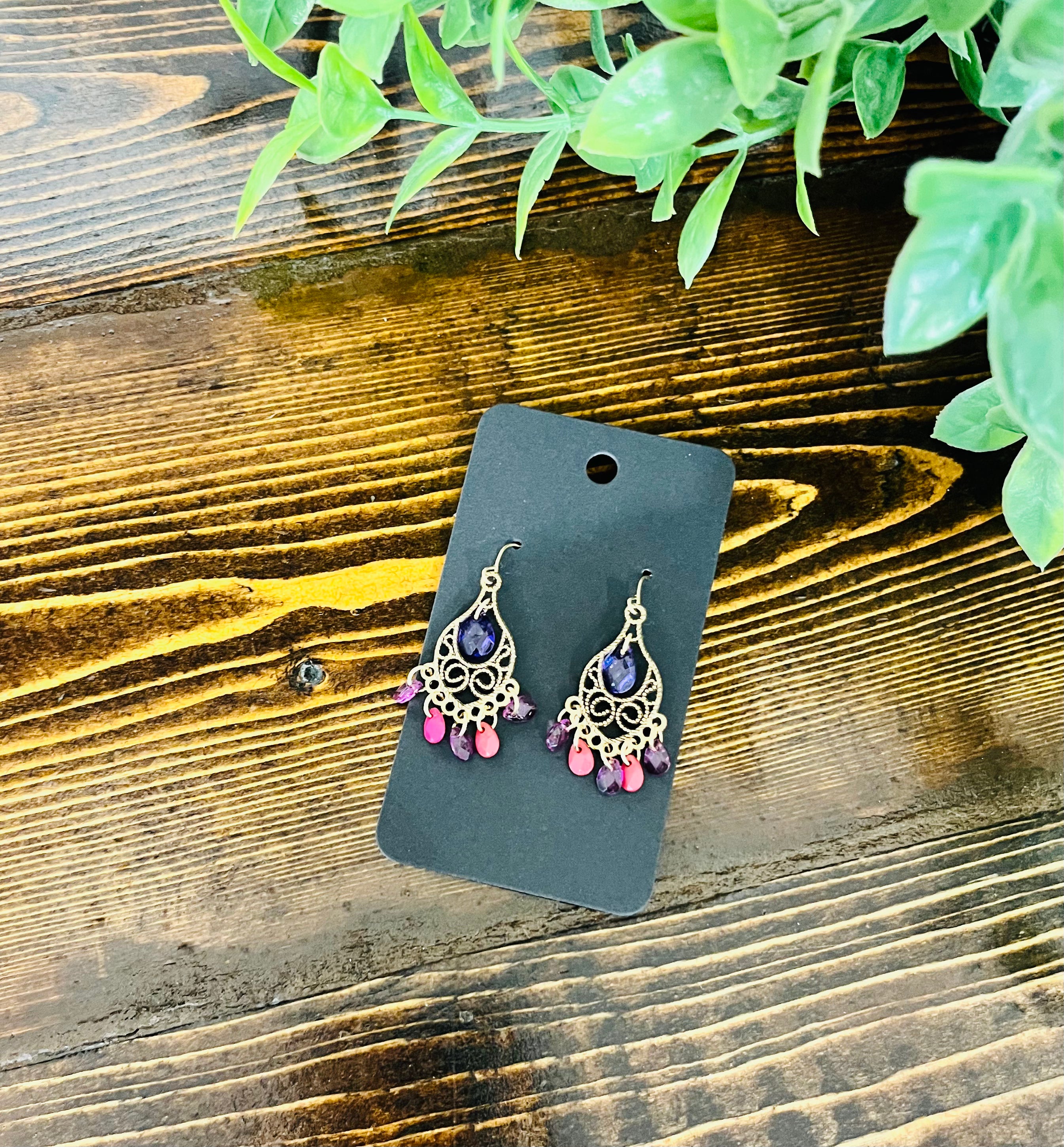 Women’s Pink and Purple Gem Earrings