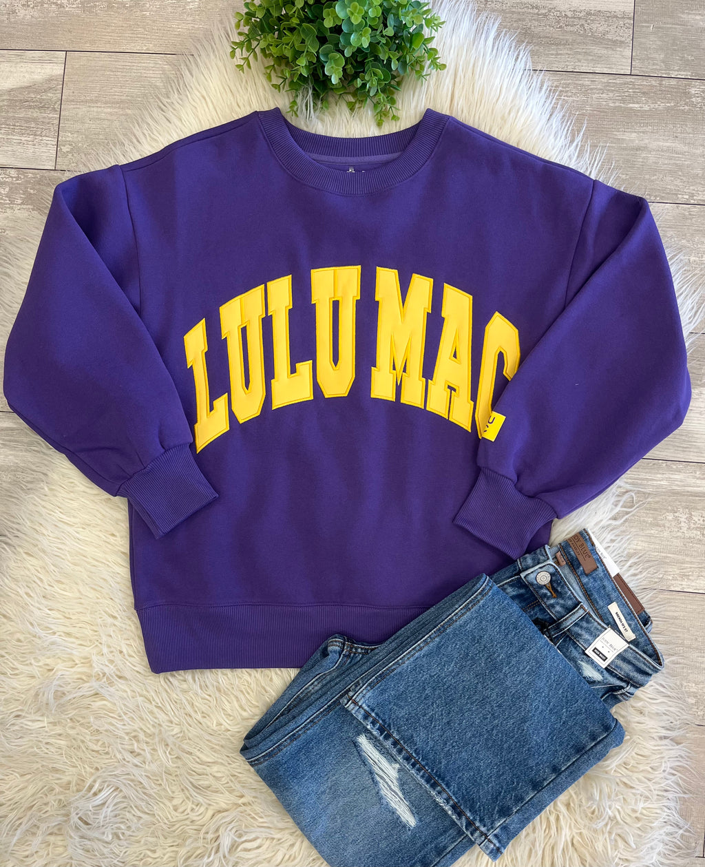 Women’s LuLu Mac Purple/Yellow Stitch Sweatshirt - Oversized Fit