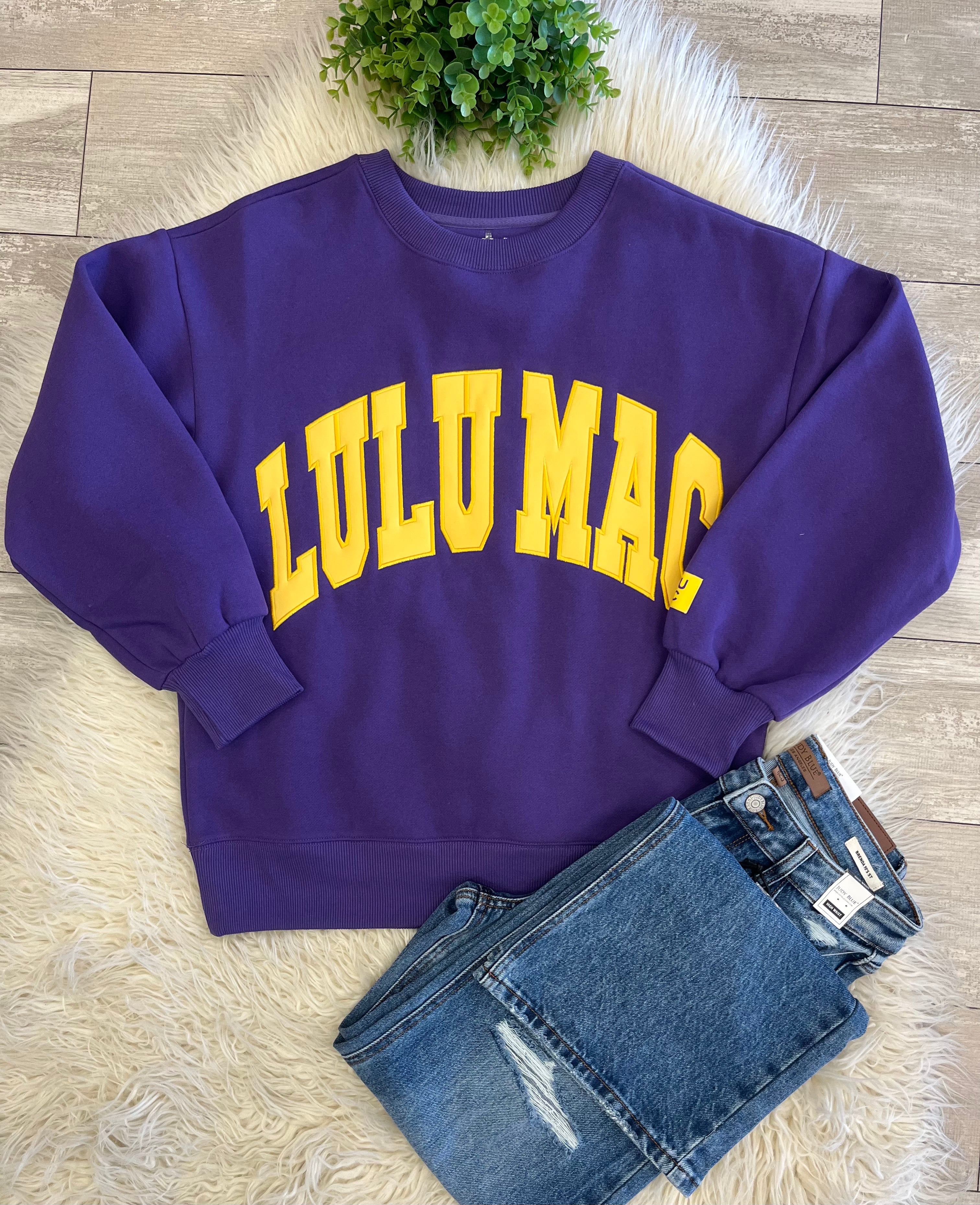Women’s LuLu Mac Purple/Yellow Stitch Sweatshirt - Oversized Fit