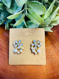 Gold Diamond Floral Earrings with Pearl Detail