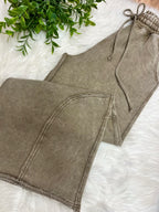 Women’s Zenana Mocha Brown Wide Leg Acid Wash Pants- Oversized
