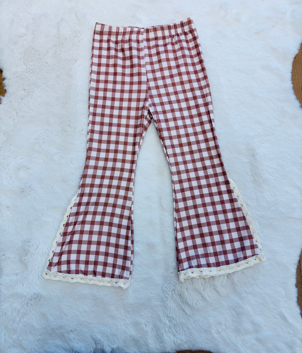 Girls Plaid Fall Bow Flare Pants Outfit