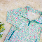 Girl’s Teal and Pink Floral Half Zip Set