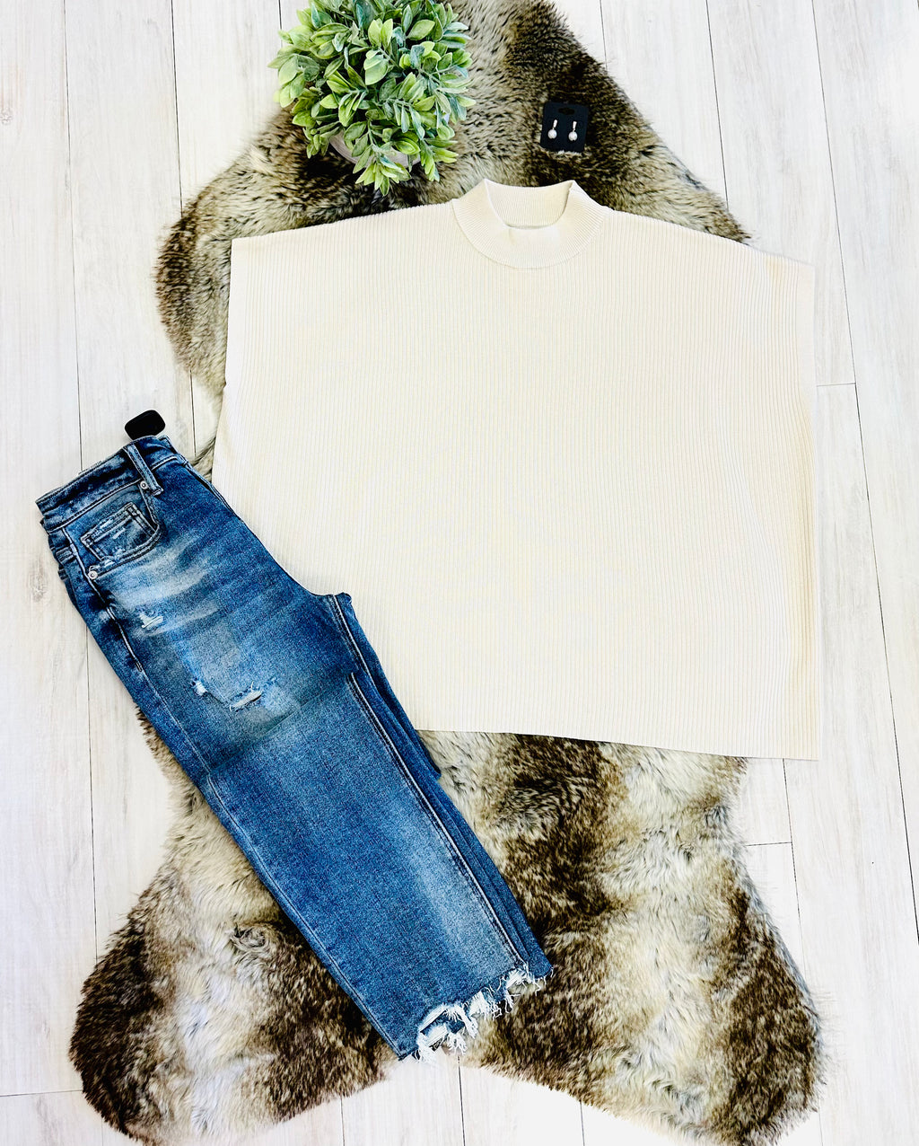 Women’s Sand Beige Mock Neck Top oversized