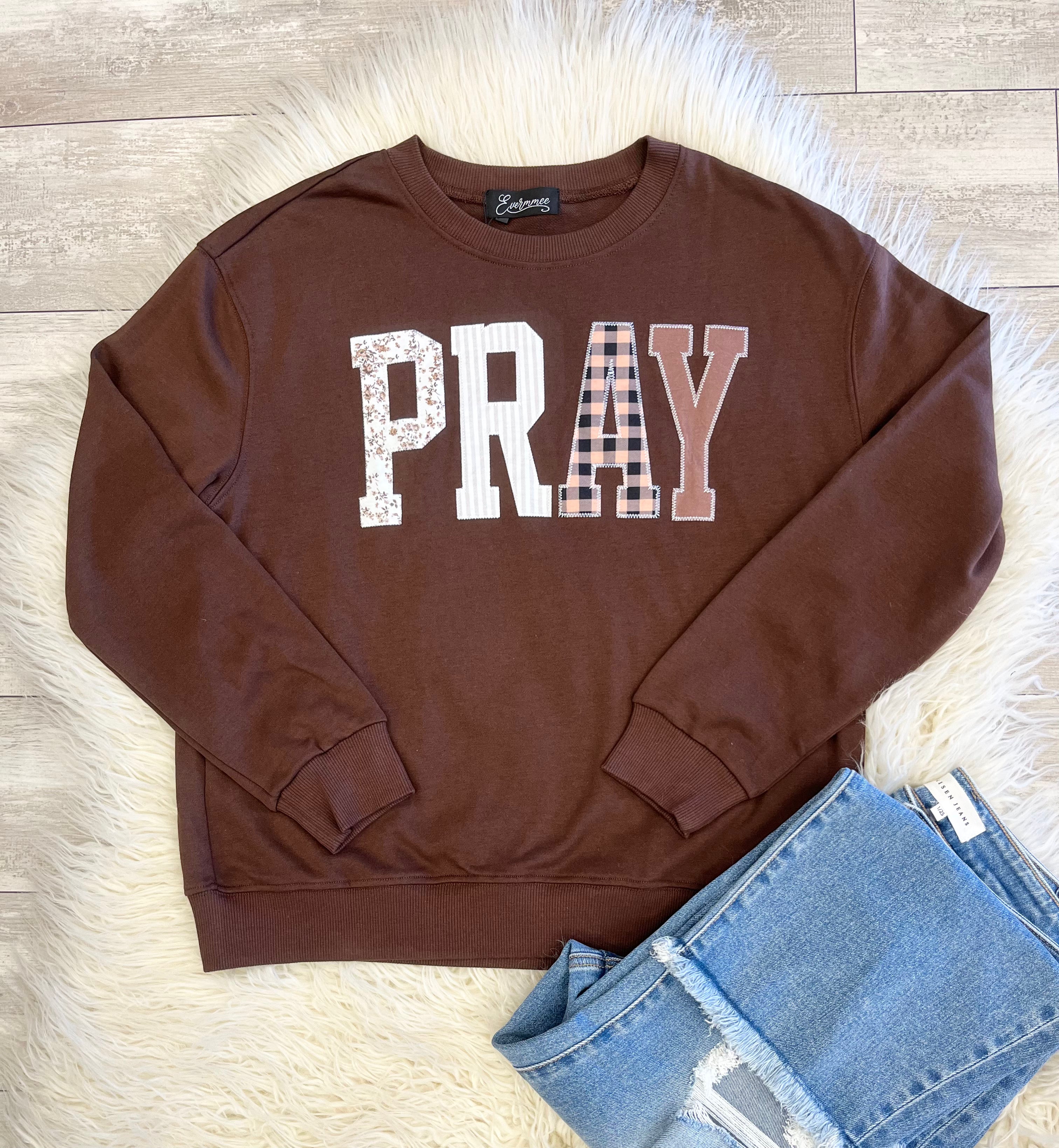 Women’s Evermmee Pray Patchwork Lettering long sleeve Top - True to size