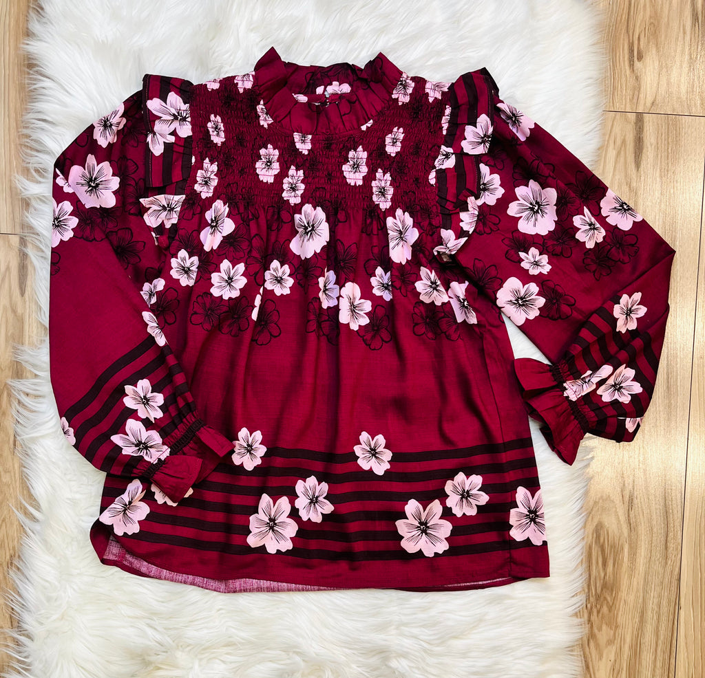 Women’s Umgee Floral Smocked Ruffle Top
