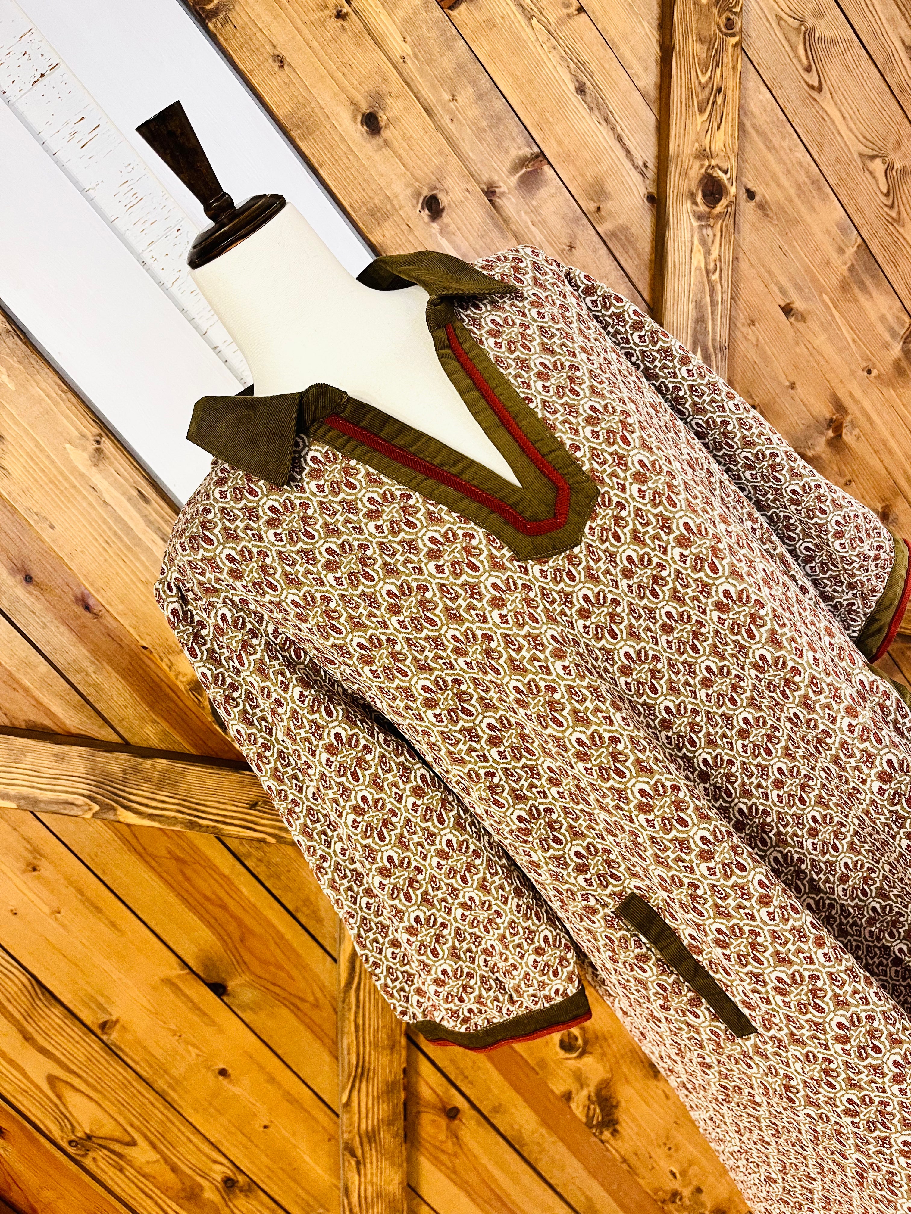 Women’s Umgee Curvy Burgundy and Olive Green Floral Textured V Neck Dress with Collar- Oversized