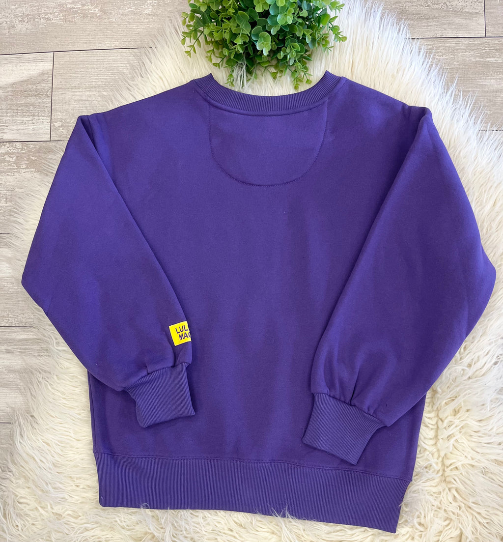 Women’s LuLu Mac Purple/Yellow Stitch Sweatshirt - Oversized Fit