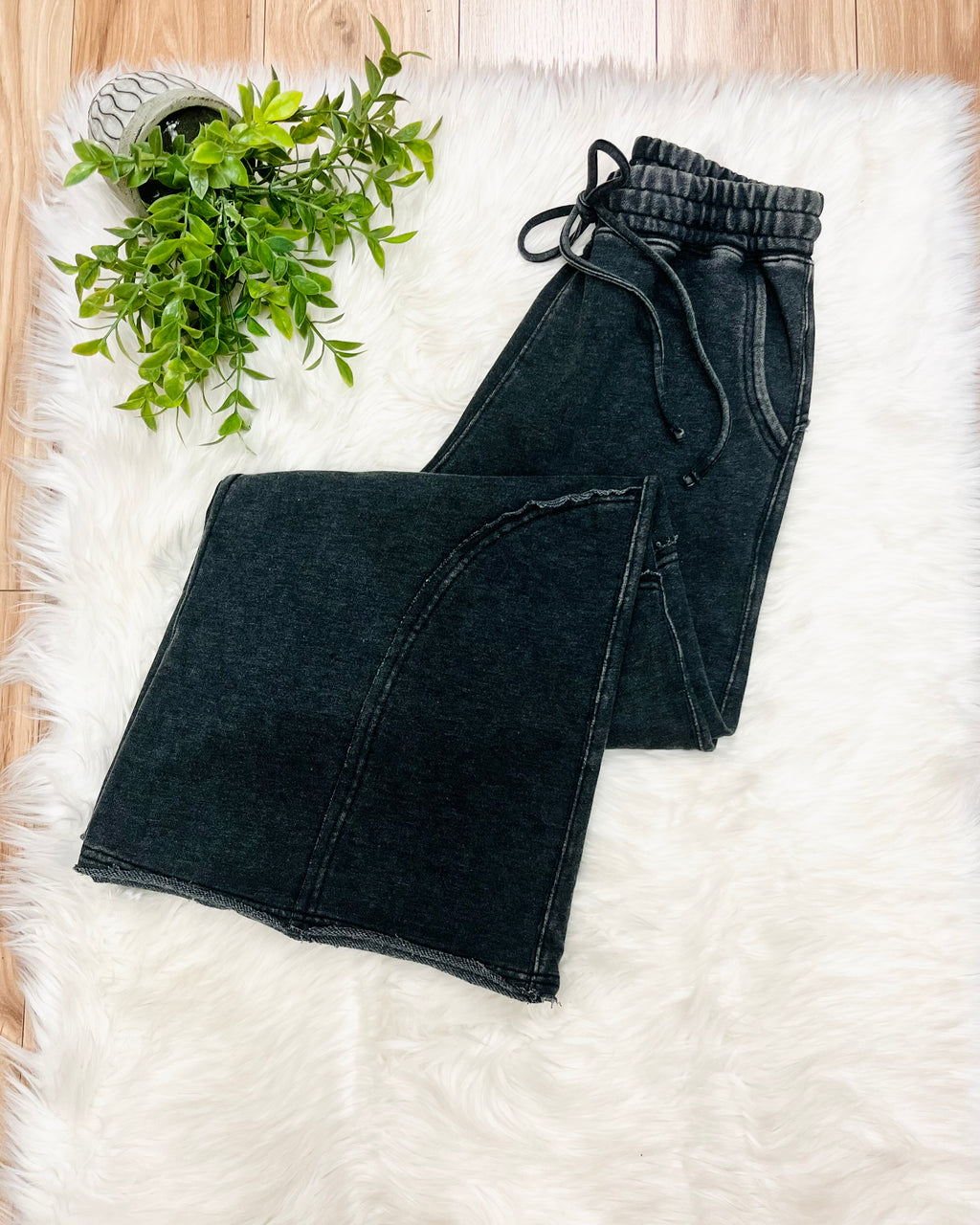 Women’s Zenana Ash Black Wide Leg Acid Wash Pants -Oversized