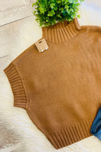 Women’s Brown Sleeveless Knit Mock Neck Blouse - True to Size