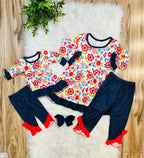 Girl’s Red and Navy Mixed Print Set