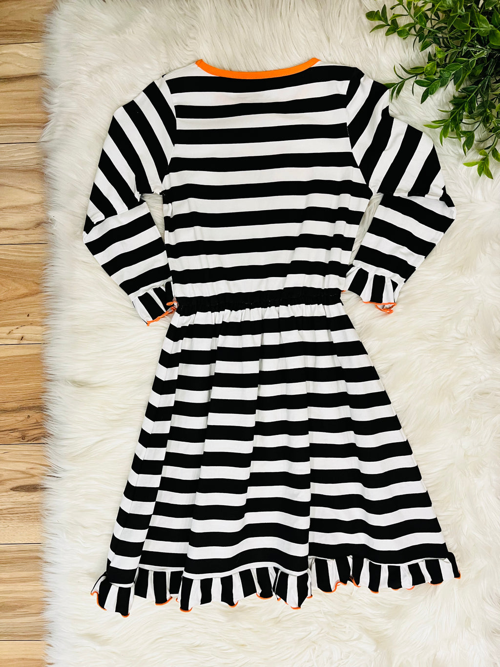 Girls Black and White Striped Halloween Dress with Ghost