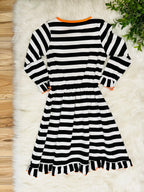 Girls Black and White Striped Halloween Dress with Ghost