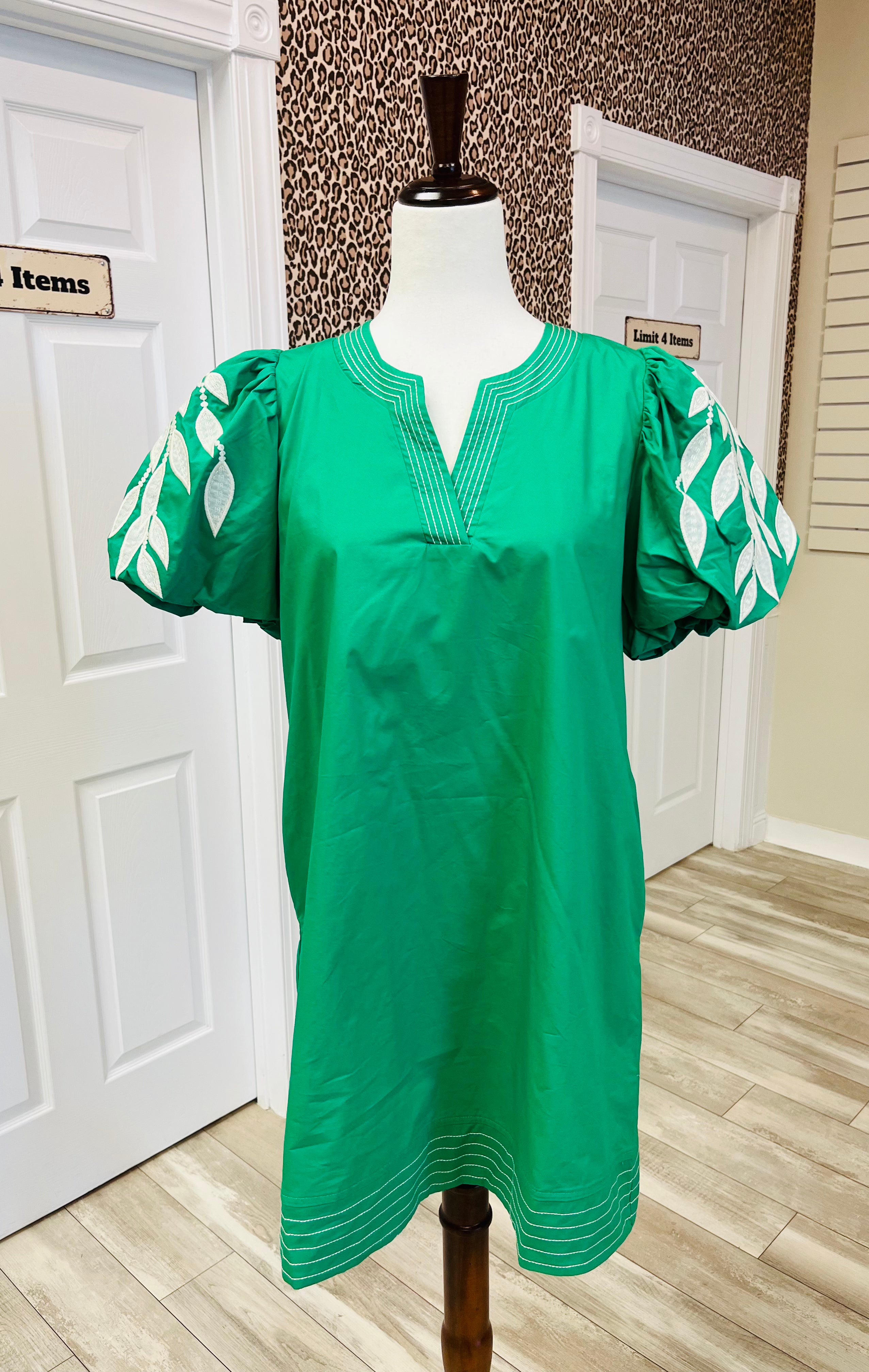 Women’s Green Puff Sleeve Dress
