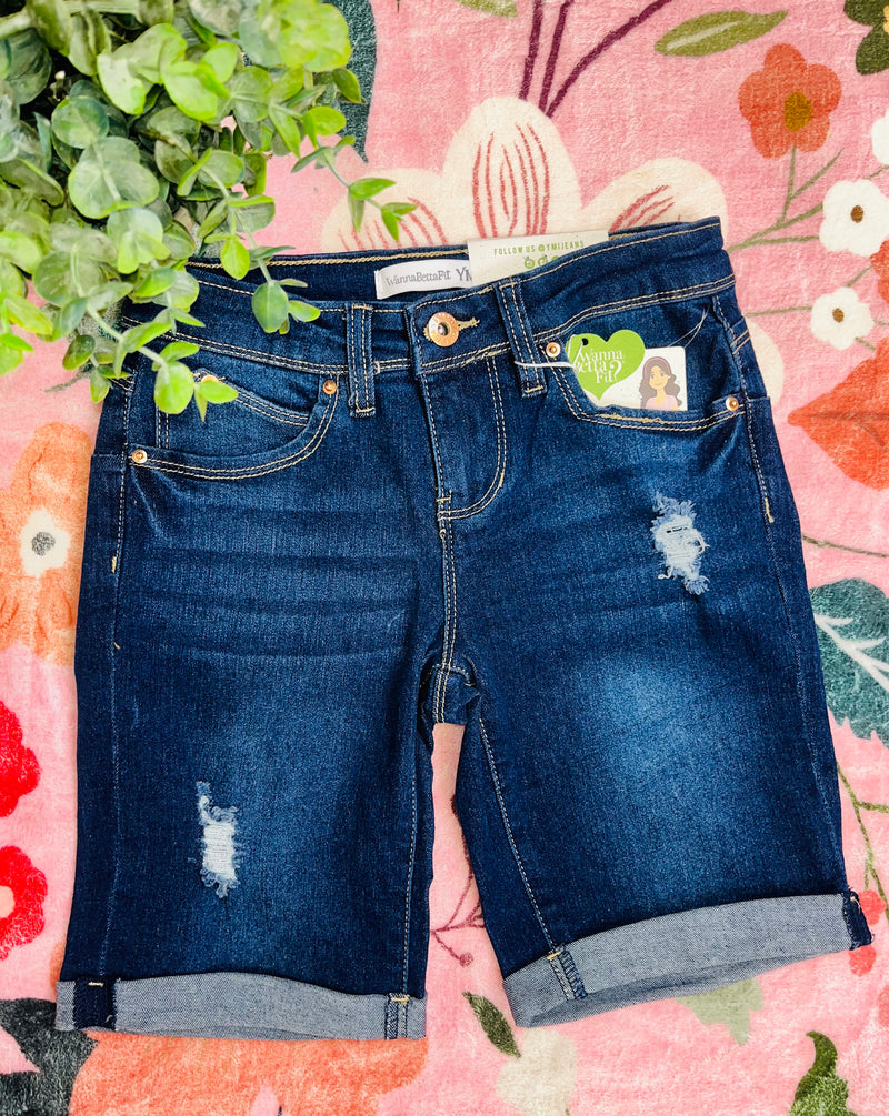 Girls YMI Dark Wash Jean Shorts