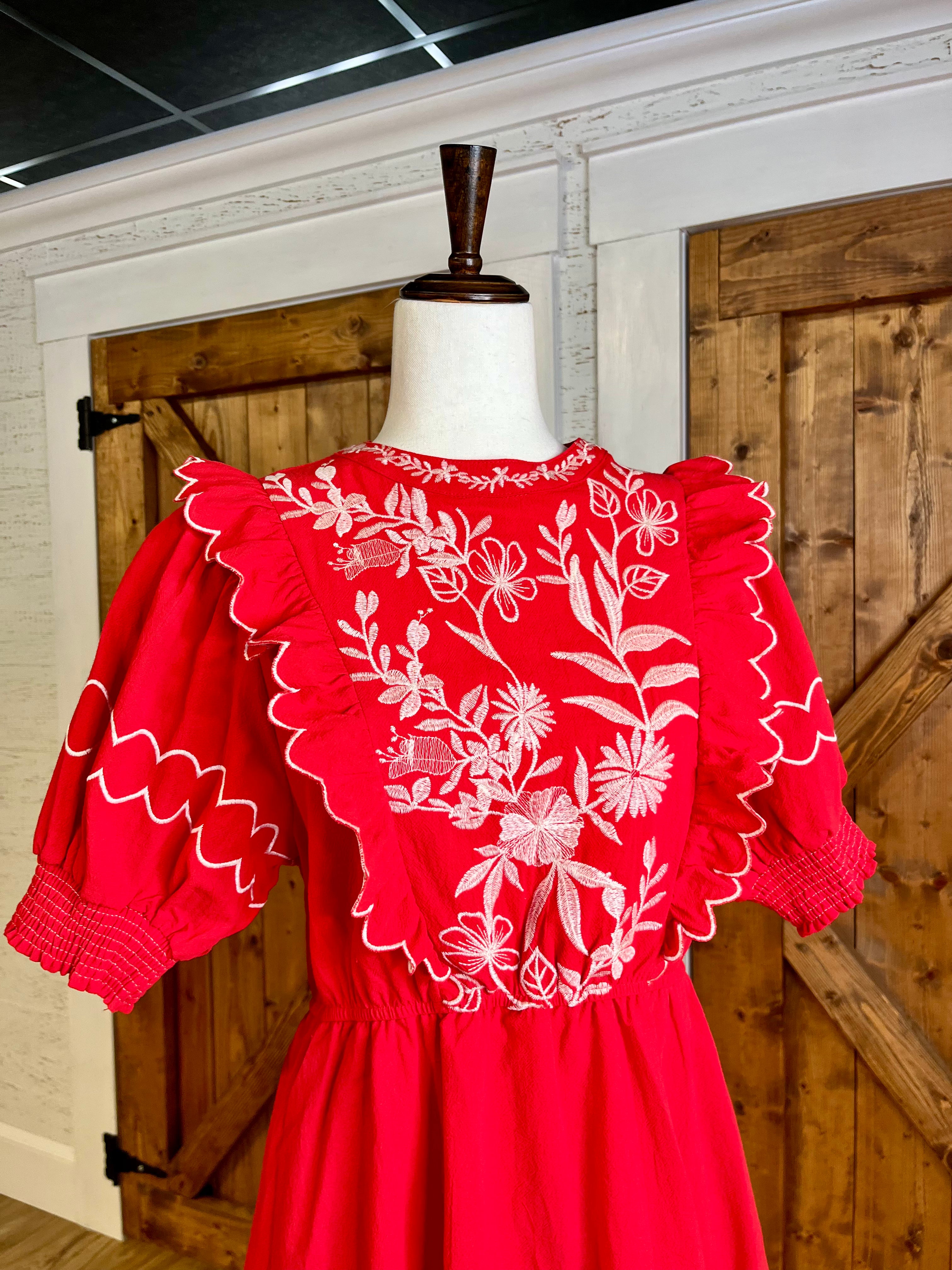 Women’s Umgee Cherry Red Embroidered Dress