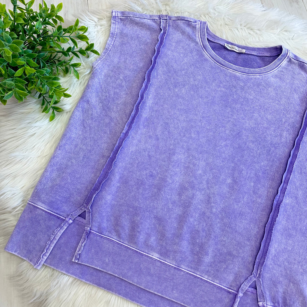Women’s Violet Zenana Sleeveless Acid Wash Top with Slits