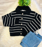 Women’s Zenana Striped Black Button Sweater Top - true to size