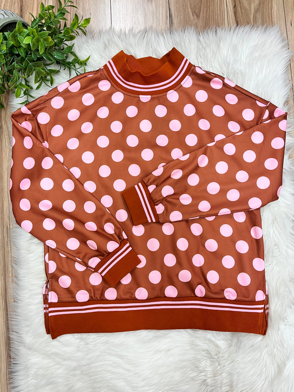 Women’s Evermmee Rust Top with Pink Polka Dots- True to Size