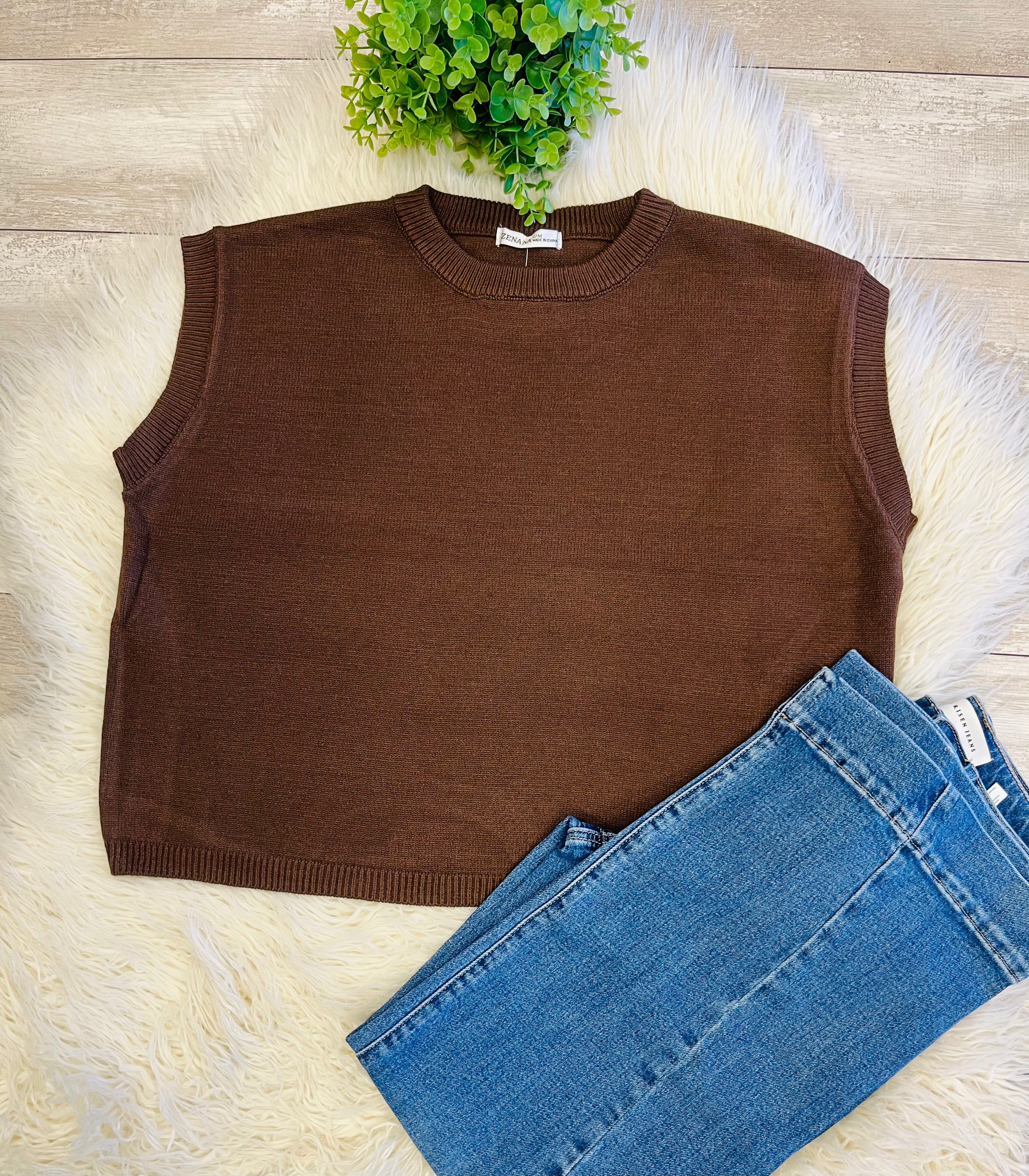 Women’s Zenana Sleeveless Sweater In Chocolate - Oversized Fit