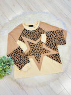 Women’s Evermmee Star Patch Leopard Long Sleeve Top- Loose Fit