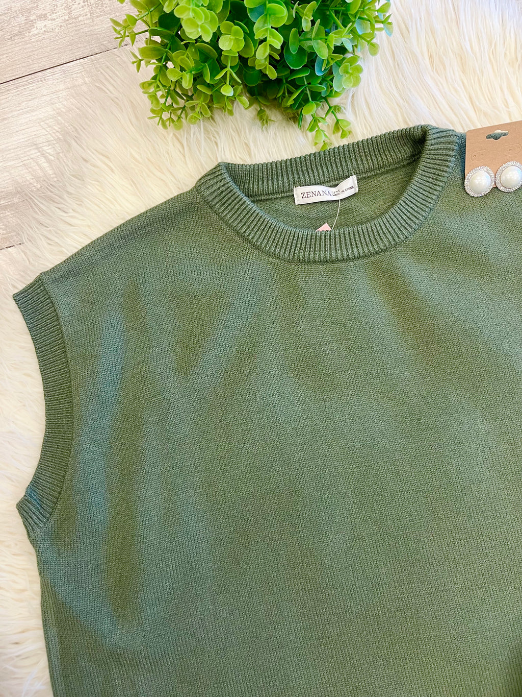 Women’s Zenana Sleeveless Sweater in Olive - Oversized Fit