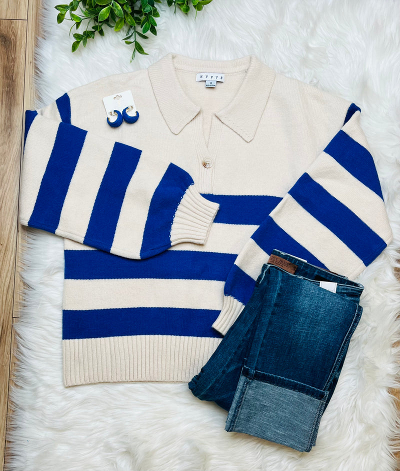 Womens Blue Striped Sweater