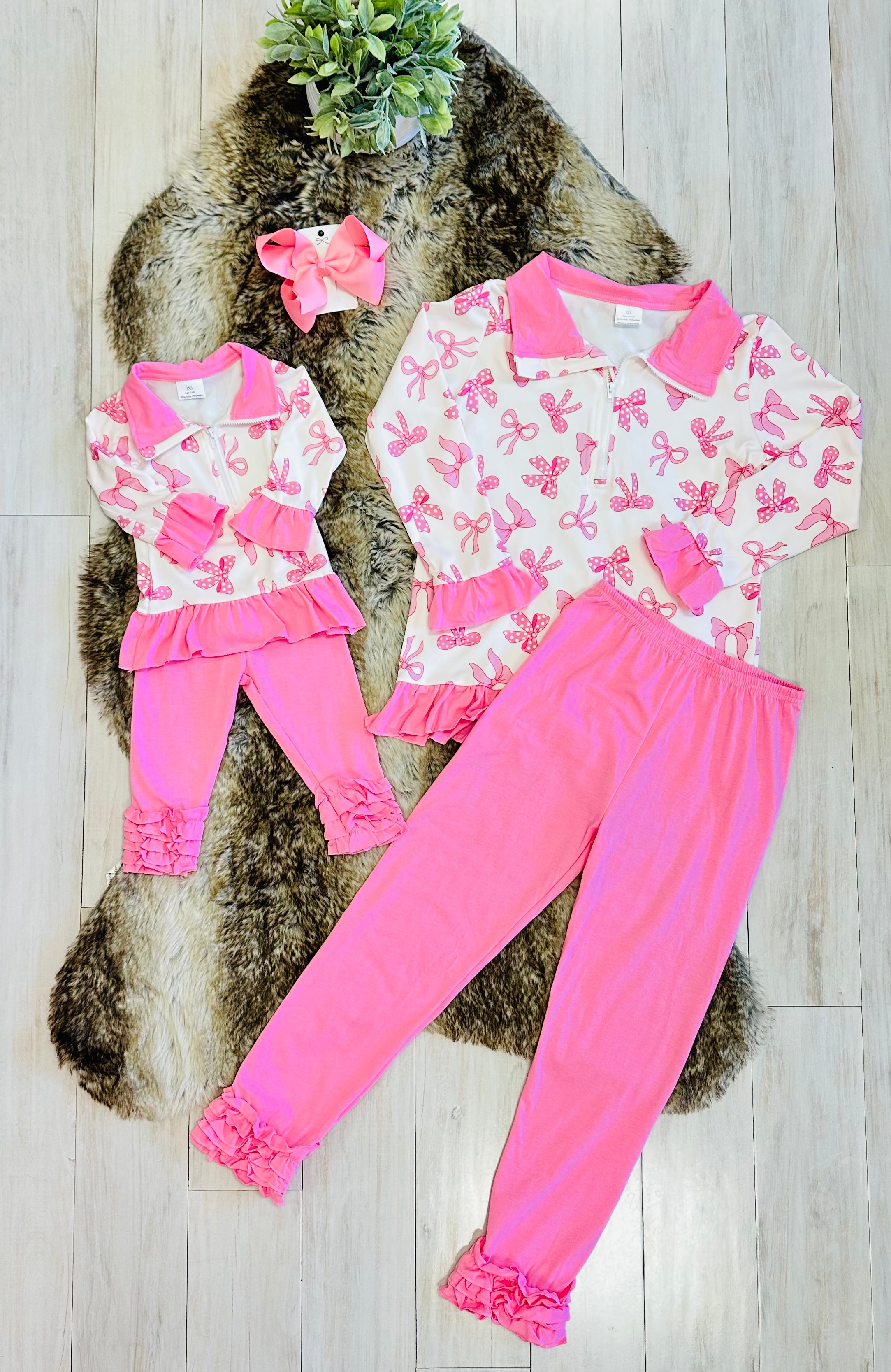 Girls Pink Bow Quarter Zip Outfit