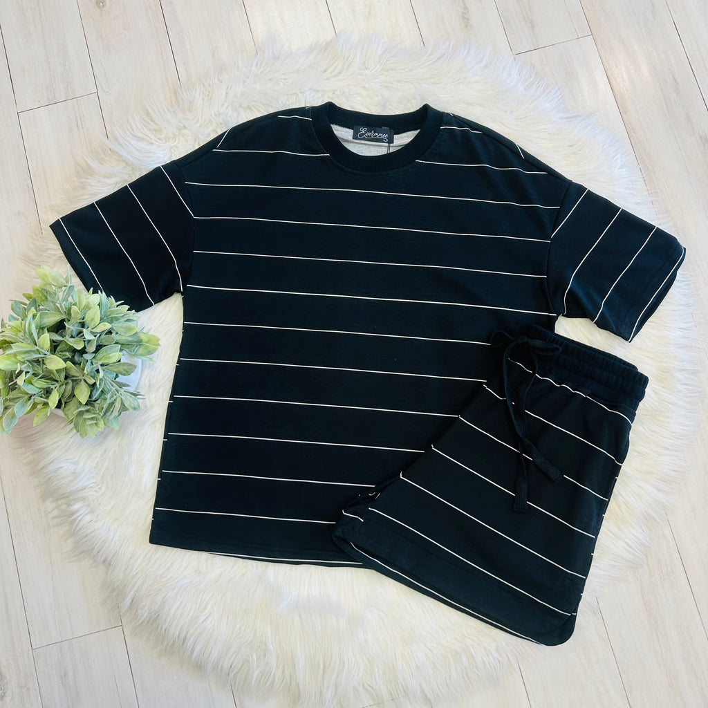Women’s Evermmee Black Short Set with White Stripes