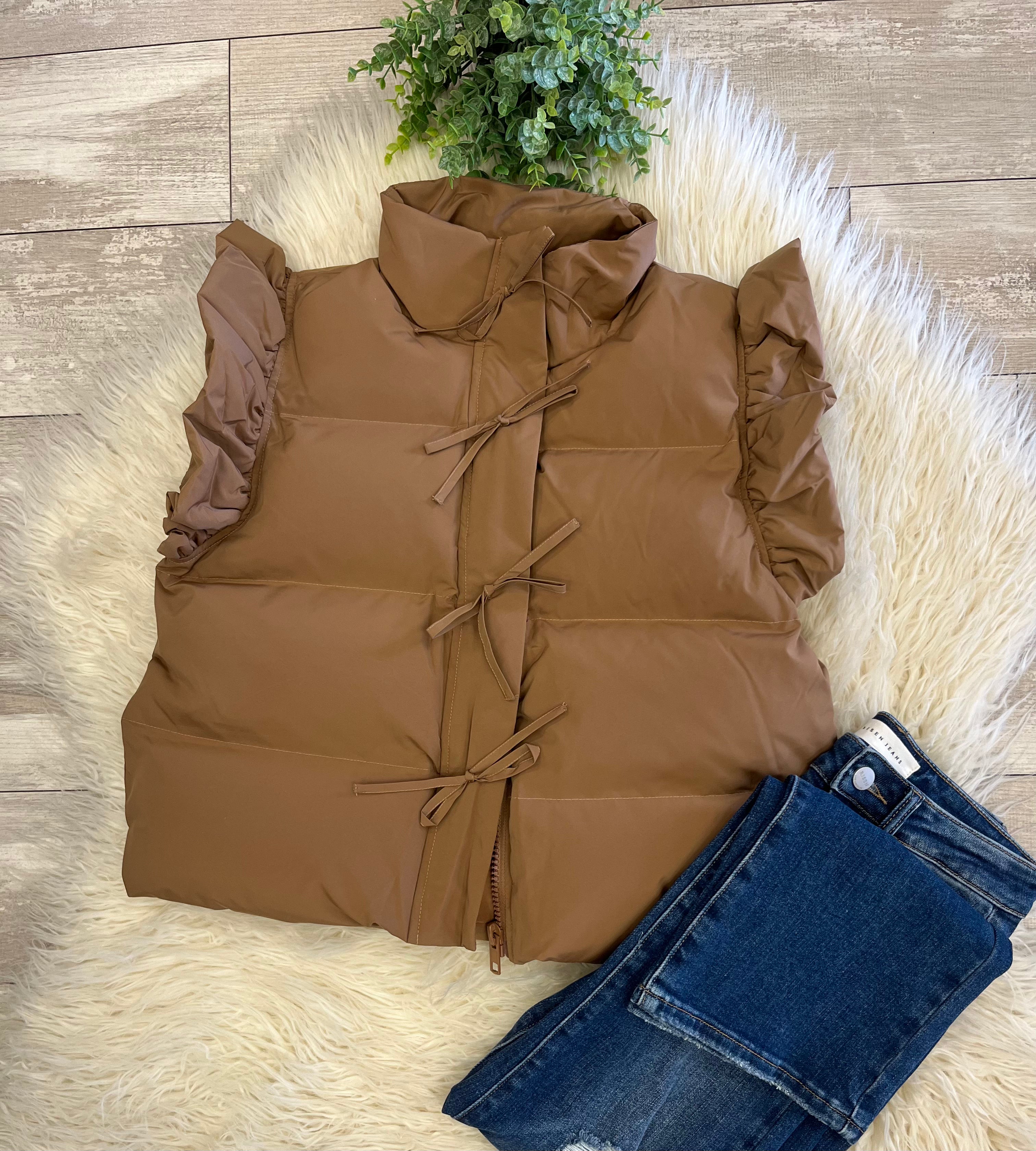 Women’s Jodifl Brown Bow Puff Vest top - True to size