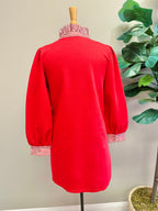 Women’s Long Sleeve Red Dress with Stripe Trim Detail by Jodifl- True to Size
