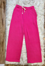 Women’s Ribbed Short Sleeve Drawstring Pants Set Hot Pink