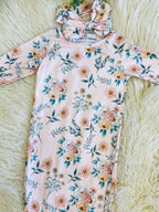 Girl’s Pink Mixed Floral Baby Gown wit Matching Headband