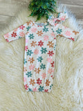 Girl’s Fall Floral Baby Gown with Matching Headband