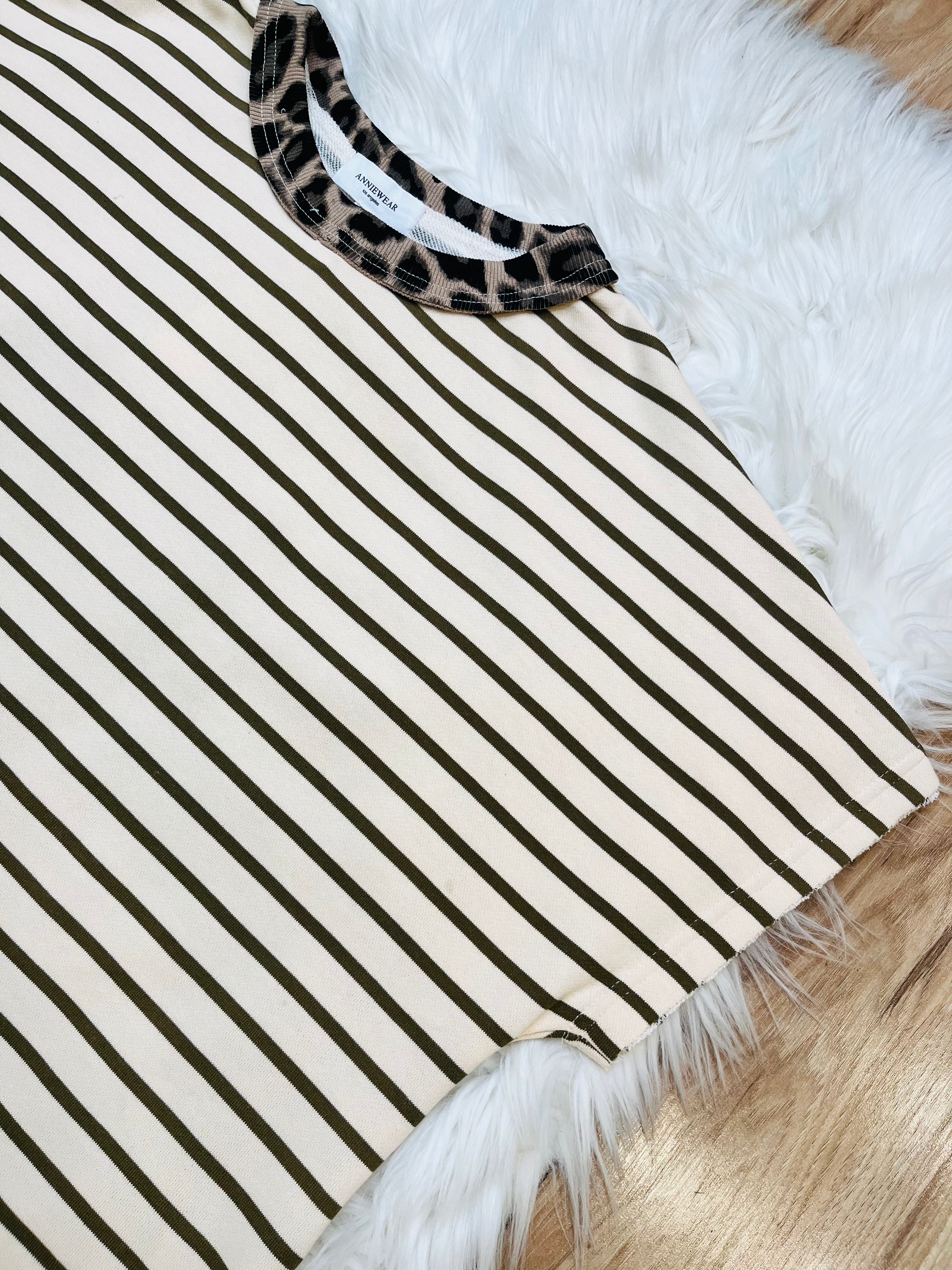 Women’s Leopard Detail Striped Top