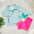 Girl’s Teal and Pink Floral Half Zip Set