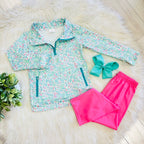 Girl’s Teal and Pink Floral Half Zip Set