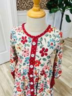 Girl’s Cream and Burgundy Floral Ruffle Dress