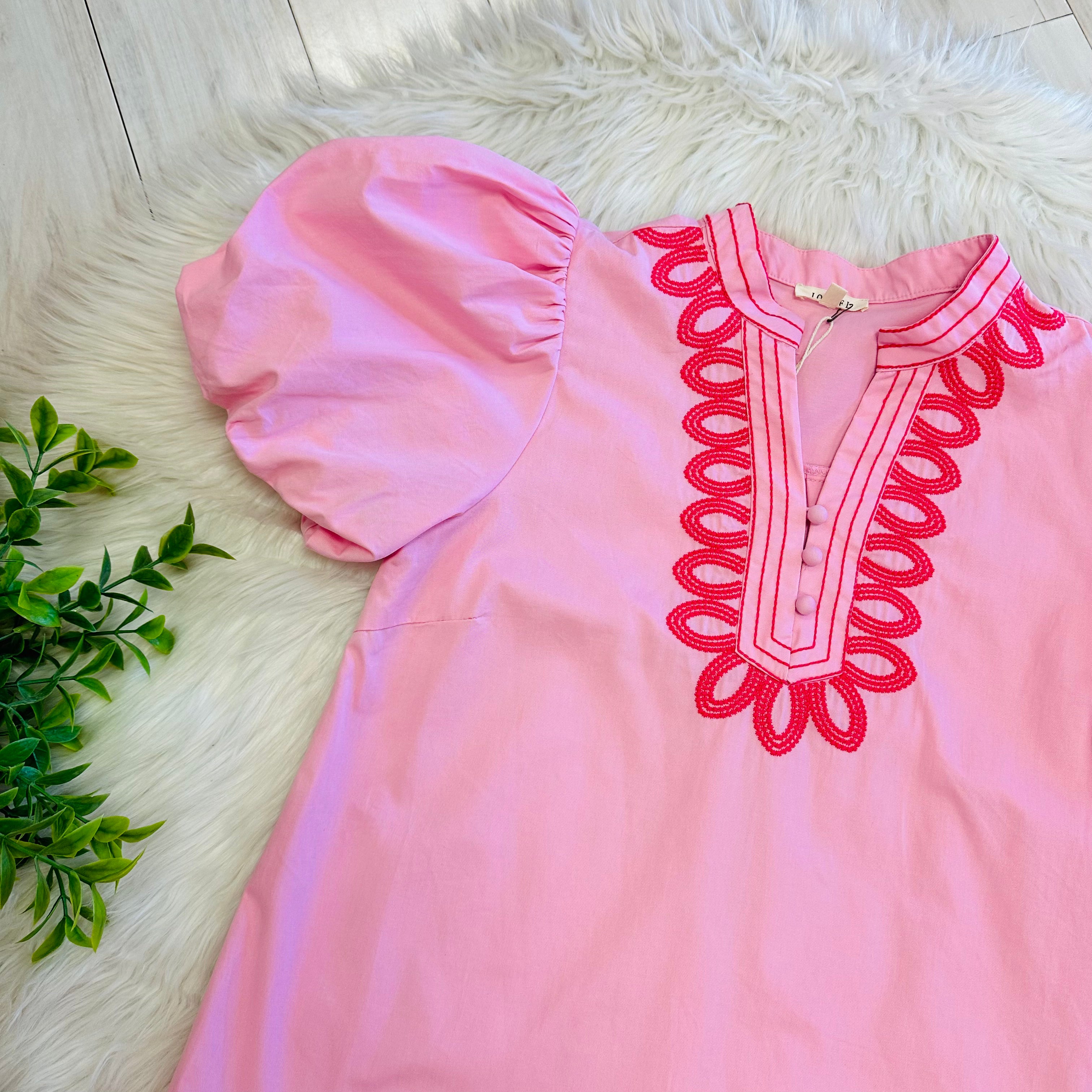 Women’s Jodifl Pink Embroidered Puff Sleeve Top