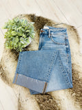 Women’s Risen Light Wash Slouchy Barrel Cuffed Hem Jeans #21949- Stretchy