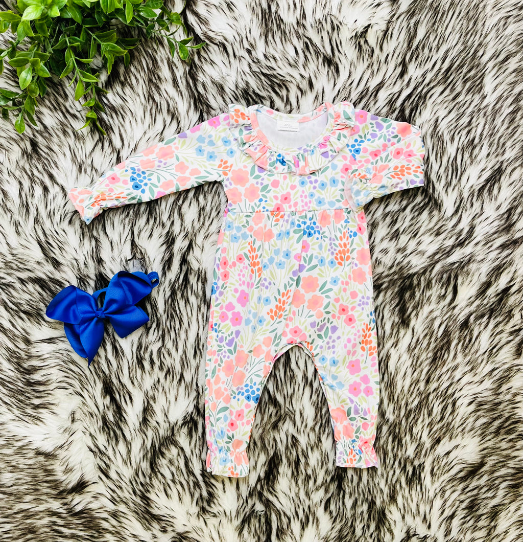 Girl’s Multi Color Floral Button Fly Romper