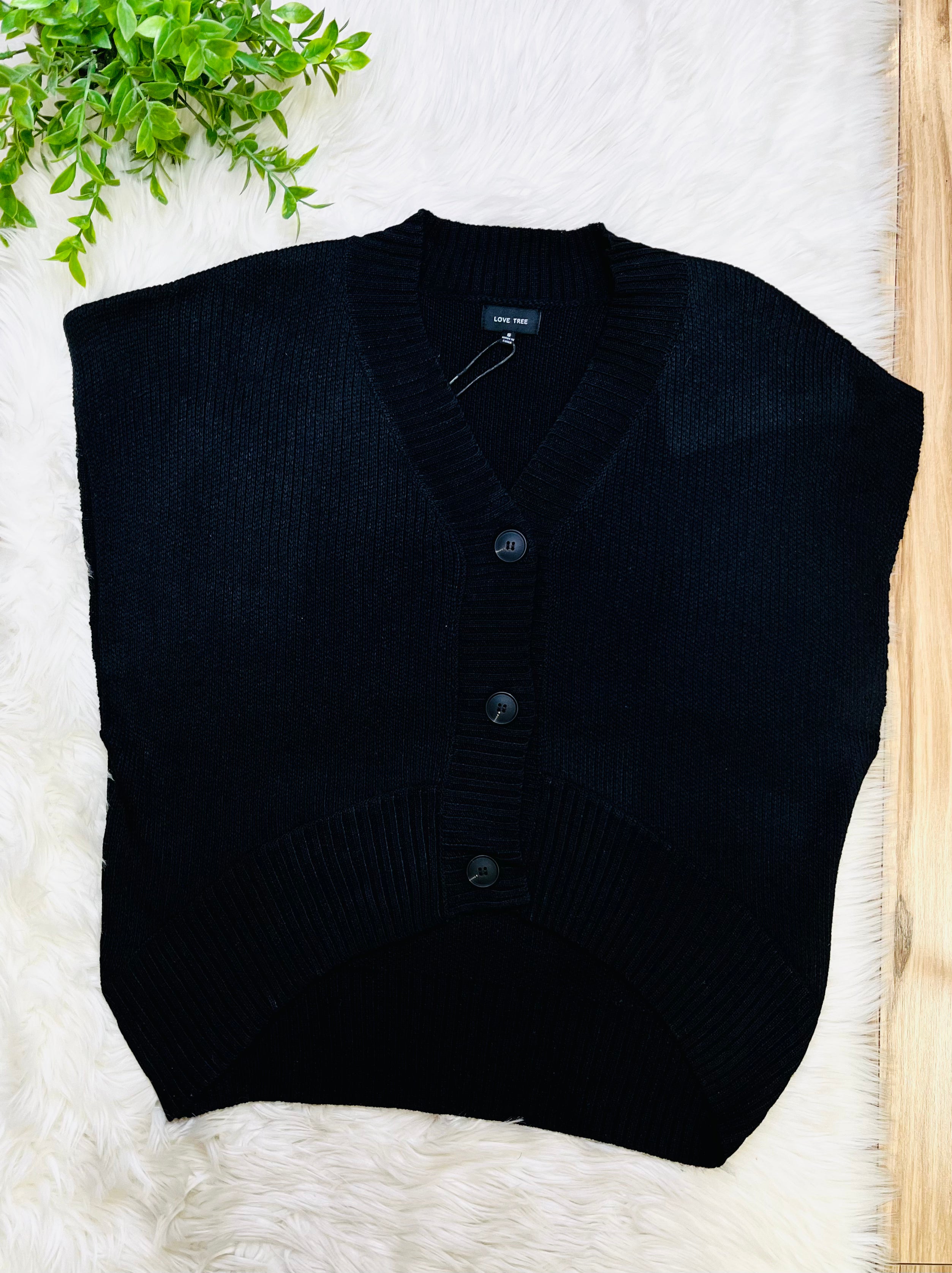 Women’s Love Tree Black Button Up Sweater Vest Top