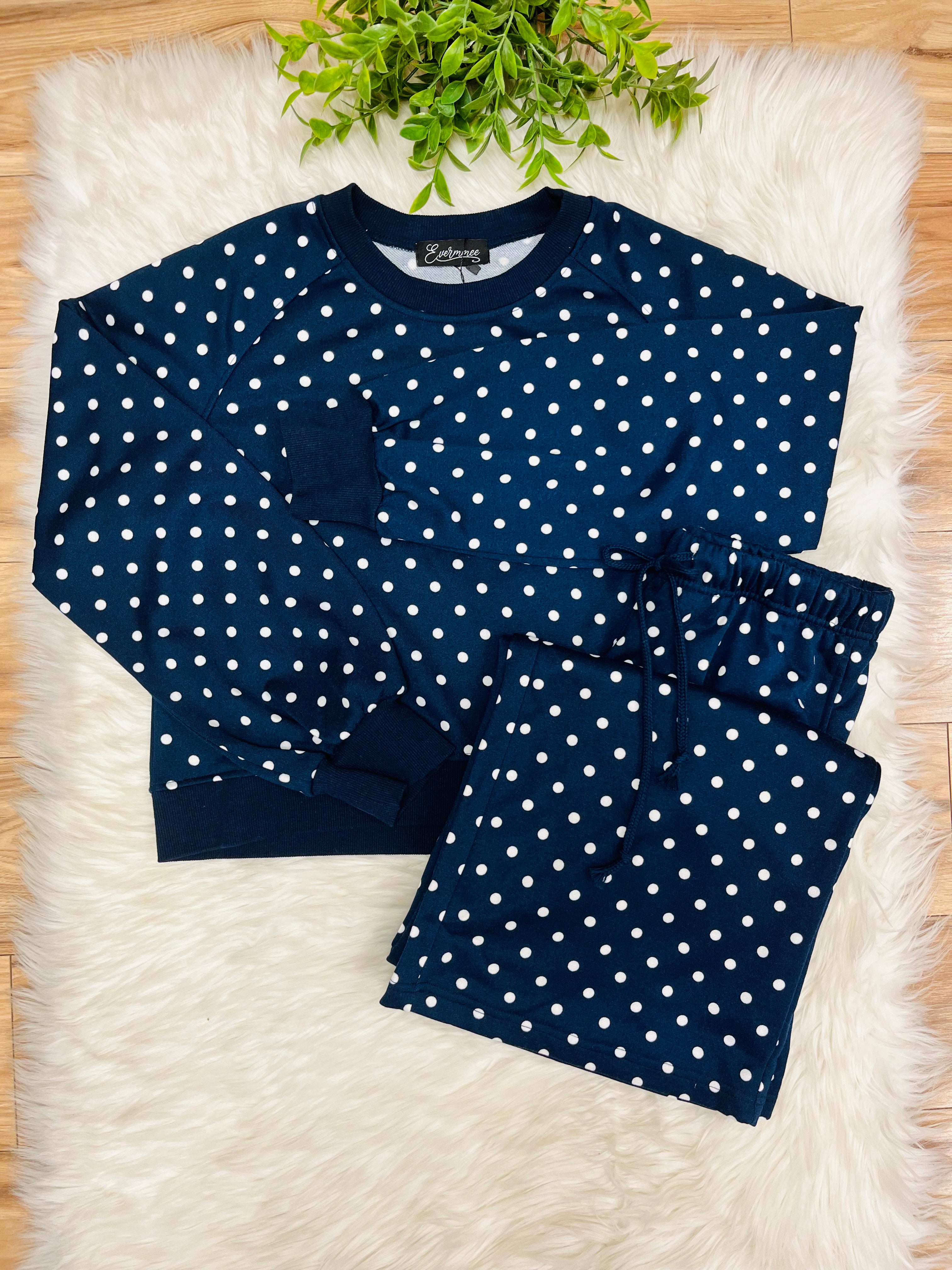 Women’s Evermmee Navy Set with White Polka Dots- True to Size